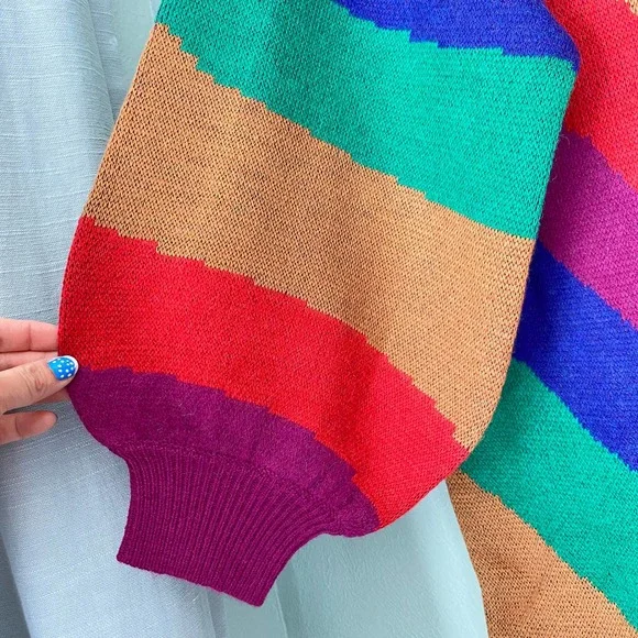 NWT FARM RIO Rainbow Wild Hearts Sweater Dress Bubble Sleeve Mock Neck Mini S - Picture 6 of 14